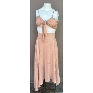 Blush Pink Metallic Dot Midi Skirt - Women's Skirt